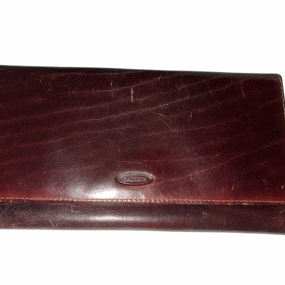 Vintage Oroton Brown Leather Checkbook Wallet Clutch